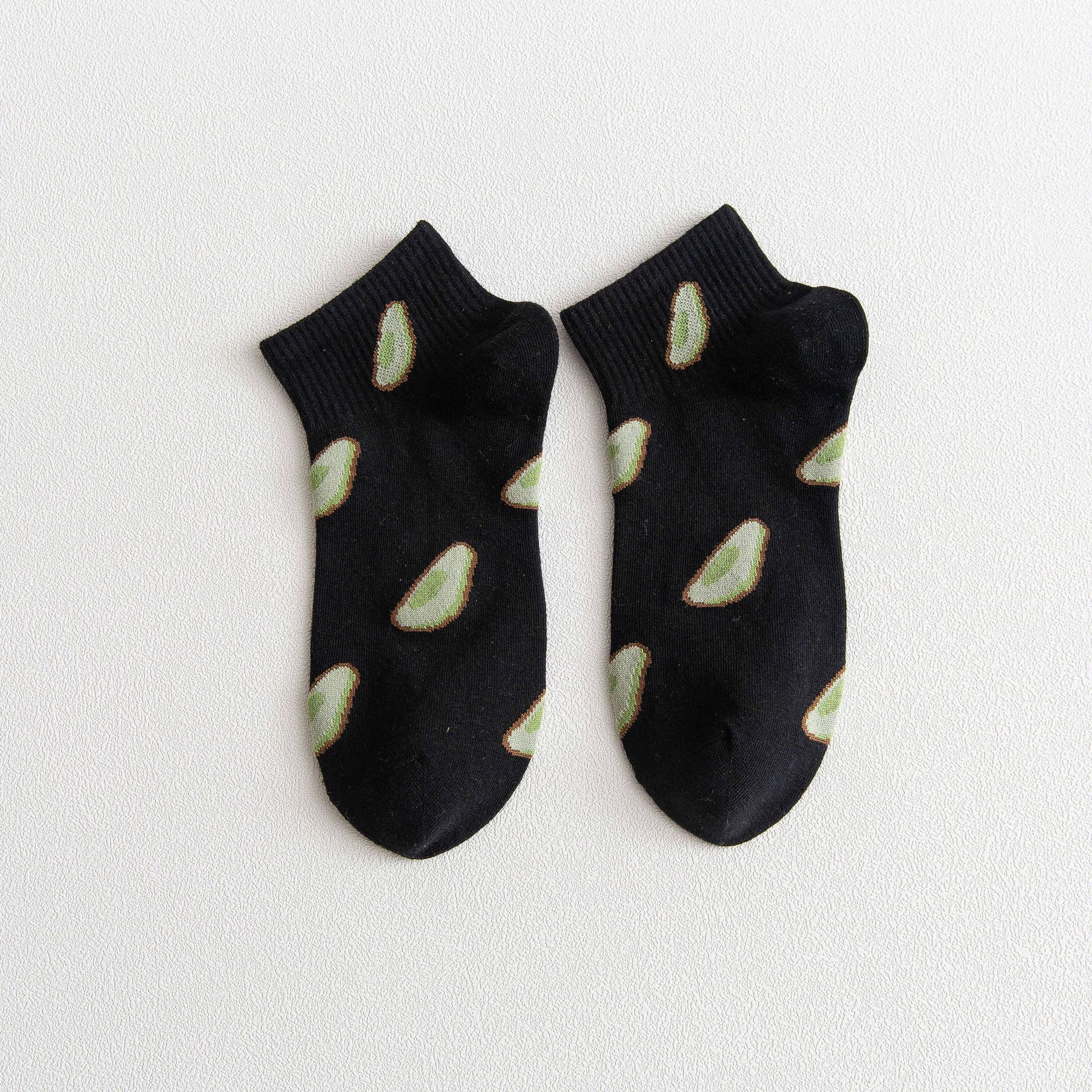 5 Pairs Women Spring Breathable Cotton Avocado Pattern Embroidered Socks Girls Low Cut Socks